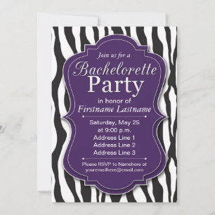 Purple Zebra Print Bachelorette Party Invitations