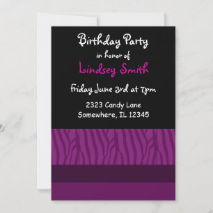 Purple Zebra Print Birthday Invitation