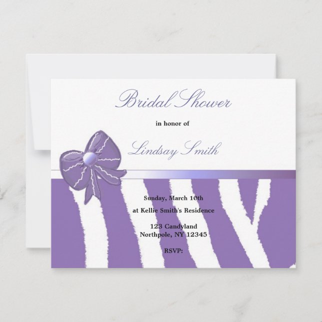 Purple Zebra Print Bridal Shower Invitation (Front)