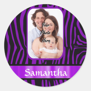 Purple zebra print classic round sticker