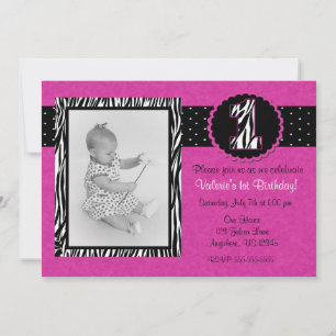 Purple Zebra Print Girls 1st Birthday Invitation