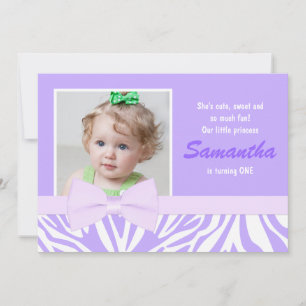 Purple Zebra Print Girls Birthday Party Photo Invitation
