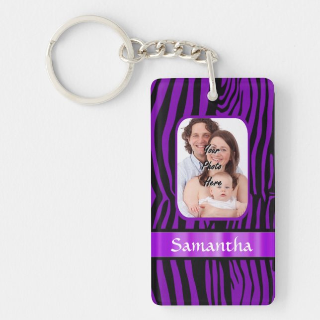 Purple zebra print key ring (Front)
