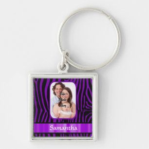 Purple zebra print key ring