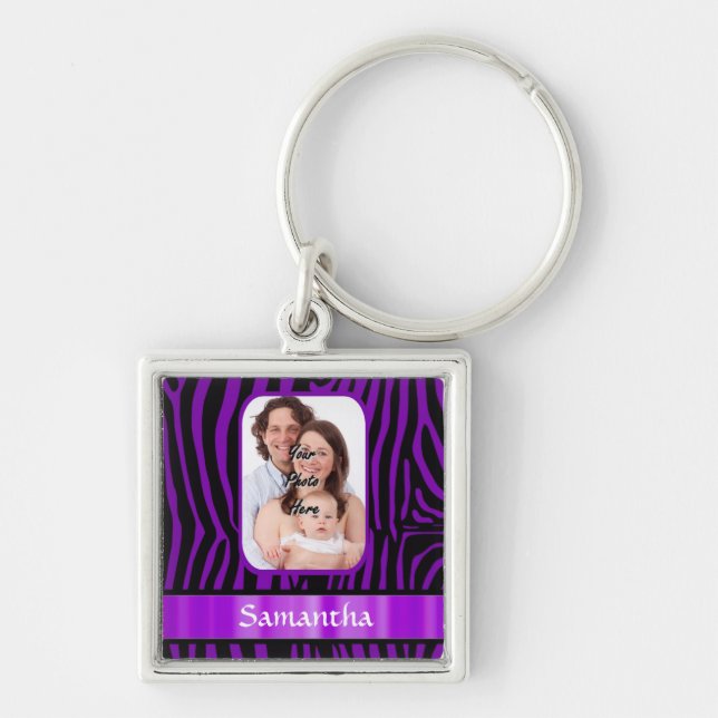 Purple zebra print key ring (Front)