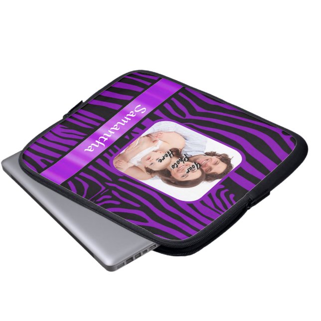 Purple zebra print laptop sleeve (Front Bottom)