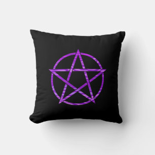 Purple Zebra Print Pentagram on Black Cushion
