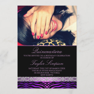 Purple Zebra Print Quinceañera Birthday invite