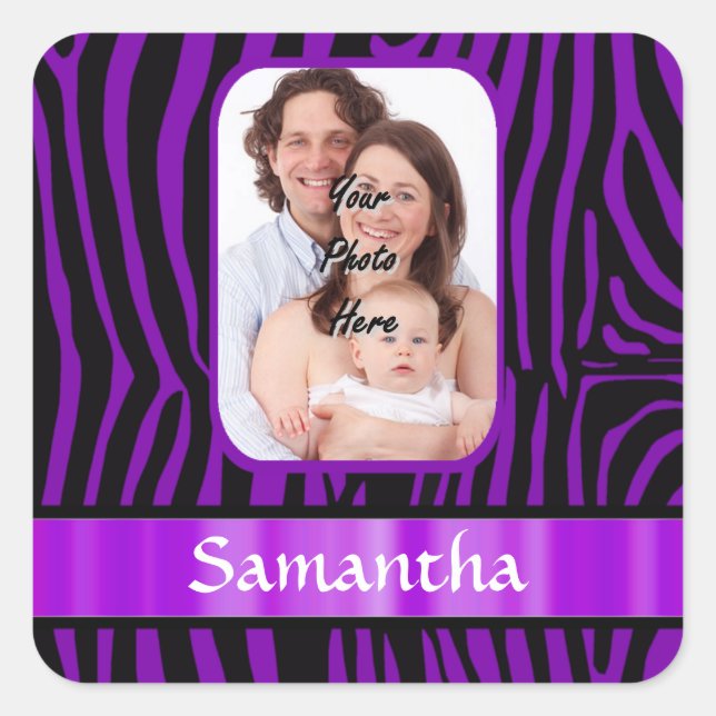Purple zebra print square sticker (Front)