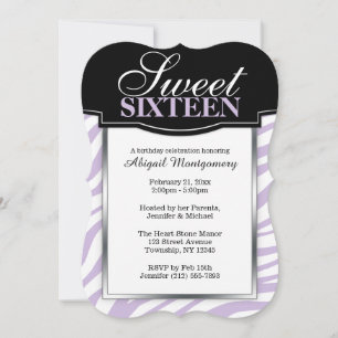 Purple Zebra Print Sweet 16 Birthday Invitations