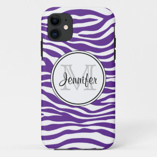 Purple Zebra Print Trendy monogram iPhone 5 iPhone 11 Case
