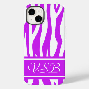 Purple Zebra Print with monogram Case-Mate iPhone 14 Case