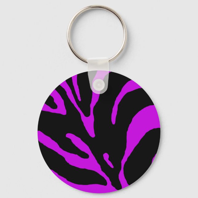 Purple Zebra Stripe Animal Print Key Ring (Front)