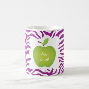 Purple Zebra Stripe Green Apple Teacher's Coffee Mug
