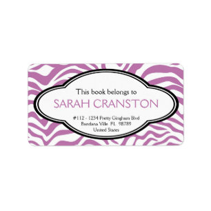 Purple Zebra Stripes Pattern Book plate Label