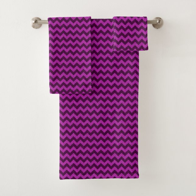 Purple Zig Zag Glitter Bath Towel Set (Insitu)
