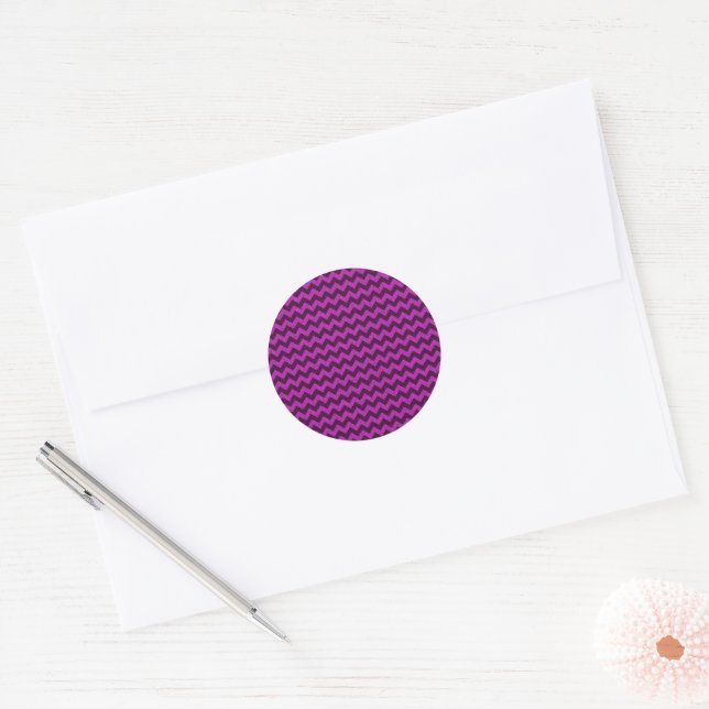 Purple Zig Zag Glitter Classic Round Sticker (Envelope)