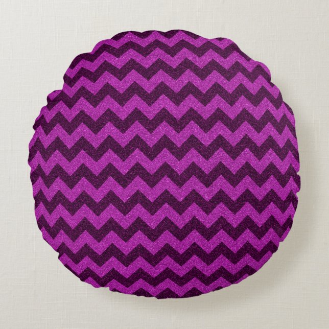Purple Zig Zag Glitter Round Cushion (Front)