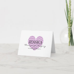 Purple zig zag heart maid of honour thank you card