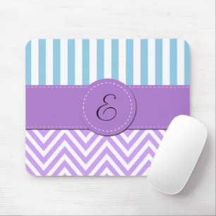 Purple Zigzag, Chevron, Blue Stripes, Monogram Mouse Mat