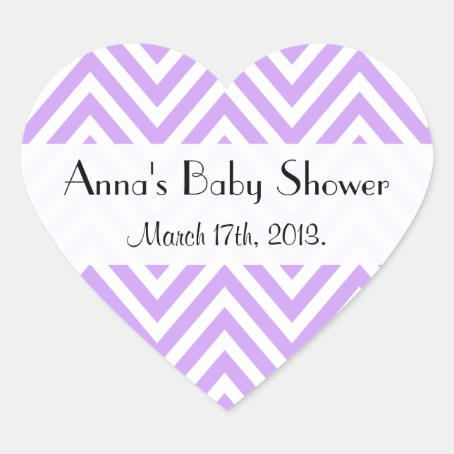 Purple Zigzag, Purple Chevron, Baby Shower Heart Sticker (Front)