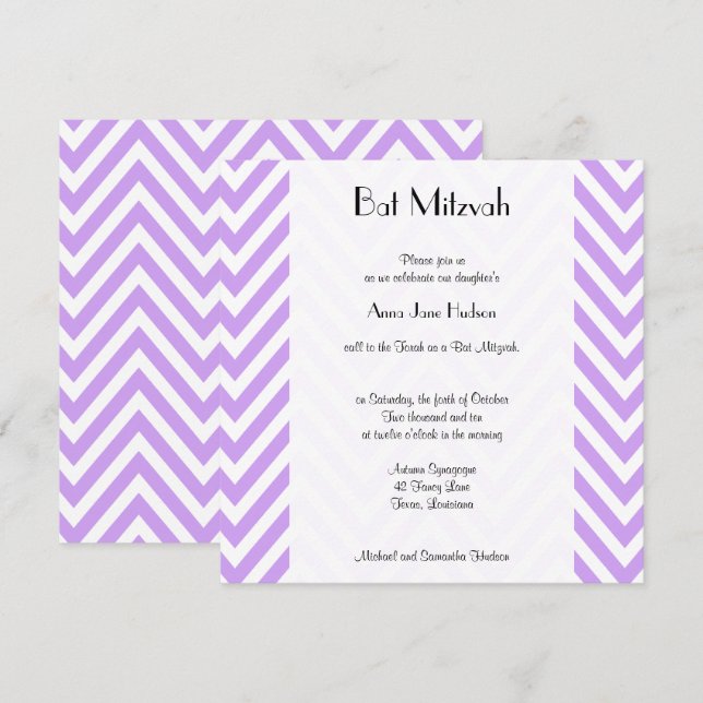 Purple Zigzag, Purple Chevron, Bat Mitzvah Invitation (Front/Back)