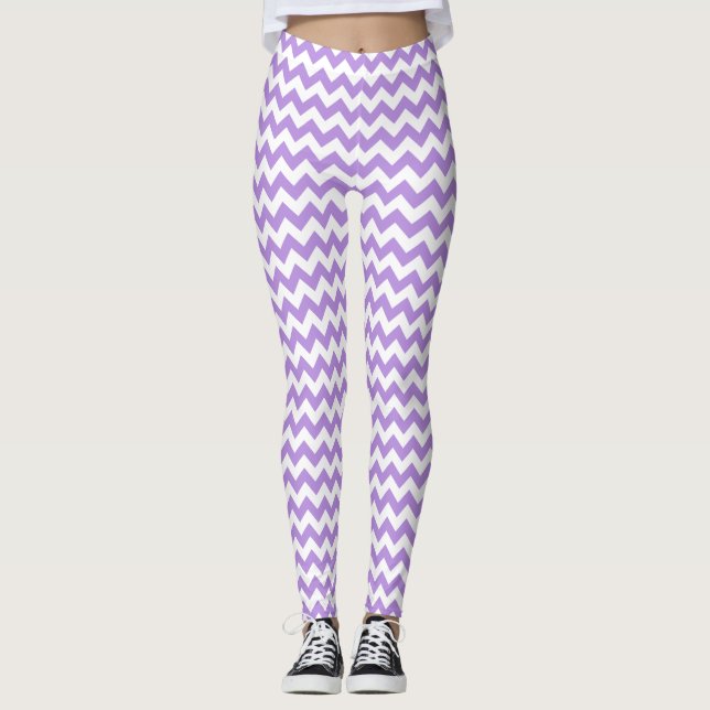 Purple Zigzag, Purple Chevron, Geometric Pattern Leggings (Front)