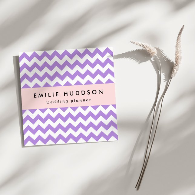 Purple Zigzag, Purple Chevron, Geometric Pattern Square Business Card (Creator Uploaded)