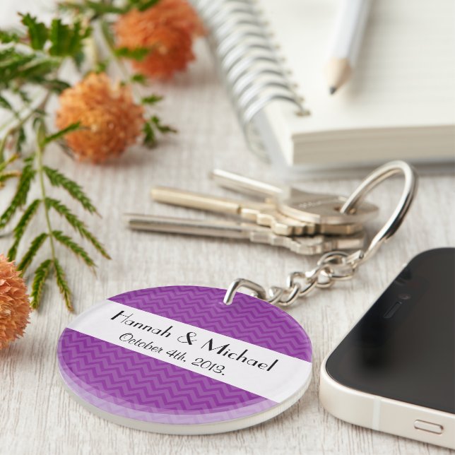 Purple Zigzag, Purple Chevron, Wedding Key Ring (Front Right)