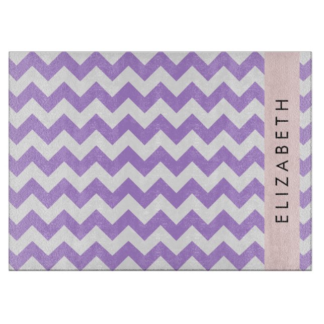 Purple Zigzag, Purple Chevron, Your Name Cutting Board (Front)
