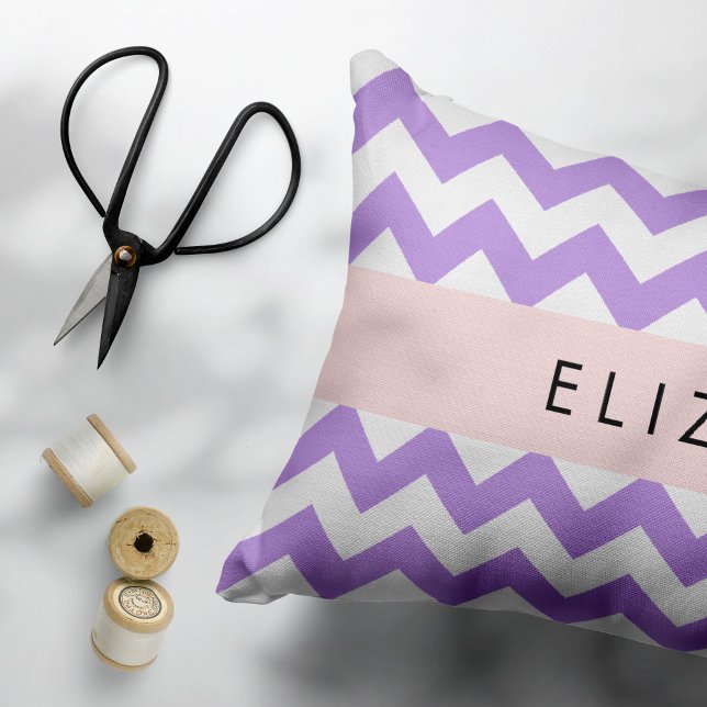 Purple Zigzag, Purple Chevron, Your Name Decorative Cushion (Creator Uploaded)