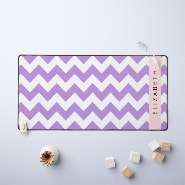 Purple Zigzag, Purple Chevron, Your Name Desk Mat (Kids Table)