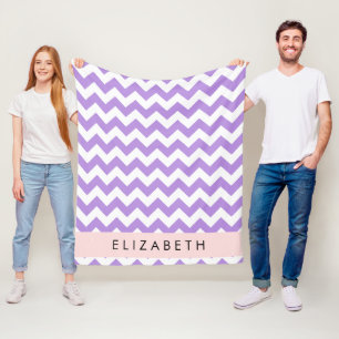 Purple Zigzag, Purple Chevron, Your Name Fleece Blanket