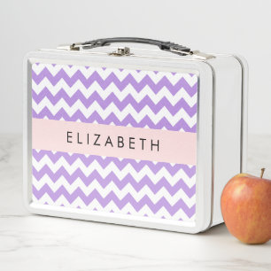 Purple Zigzag, Purple Chevron, Your Name Metal Lunch Box