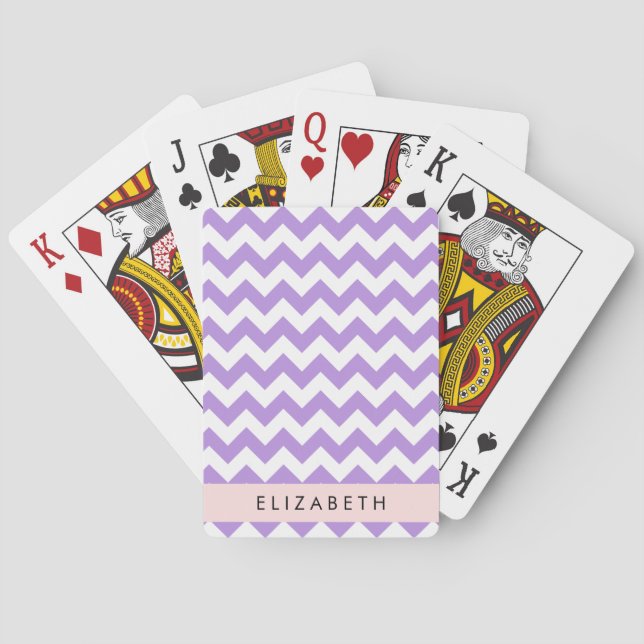 Purple Zigzag, Purple Chevron, Your Name Playing Cards (Back)