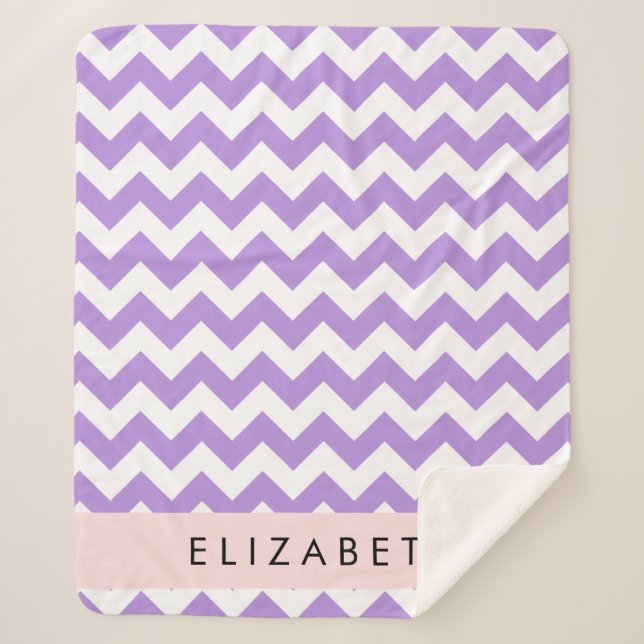 Purple Zigzag, Purple Chevron, Your Name Sherpa Blanket (Front)