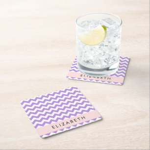 Purple Zigzag, Purple Chevron, Your Name Square Paper Coaster