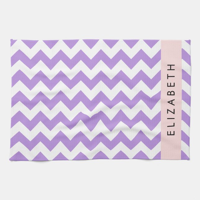 Purple Zigzag, Purple Chevron, Your Name Tea Towel (Horizontal)