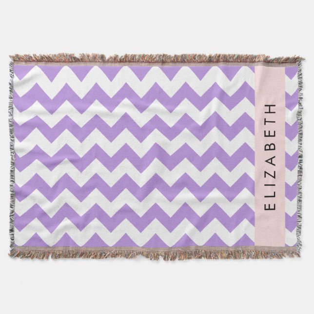 Purple Zigzag, Purple Chevron, Your Name Throw Blanket (Front)