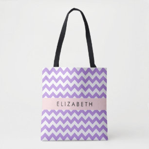 Purple Zigzag, Purple Chevron, Your Name Tote Bag