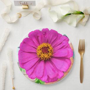 Purple Zinnia Flower in Bloom  Paper Plate