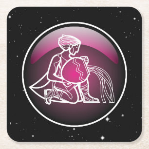 Purple Zodiac Aquarius Square Paper Coaster