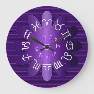 Purple Zodiac Astrology Symbols Wall Clock