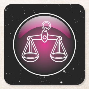 Purple Zodiac Libra Square Paper Coaster