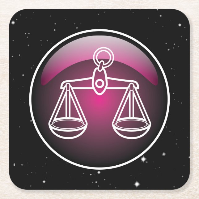 Purple Zodiac Libra Square Paper Coaster (Front)