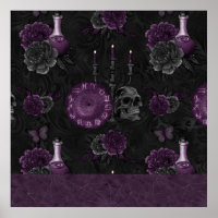 Purple Zodiac Magic | Dark Plum Gothic Skull Roses