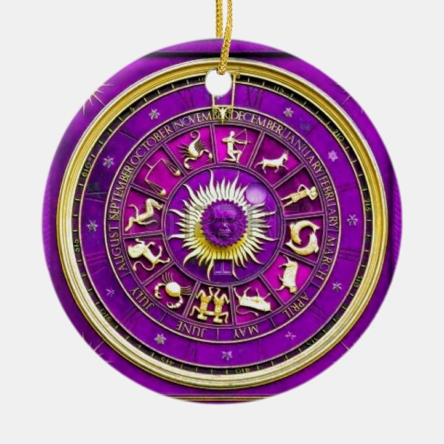 PURPLE ZODIAC SIGN CERAMIC TREE DECORATION (Front)