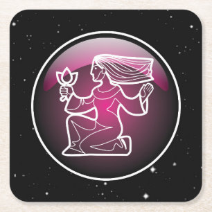 Purple Zodiac Virgo Square Paper Coaster