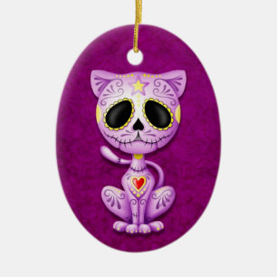 Purple Zombie Sugar Kitten Ceramic Tree Decoration