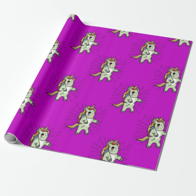 Purple Zombiecorn Zombie Unicorn Halloween Wrapping Paper (Unrolled)